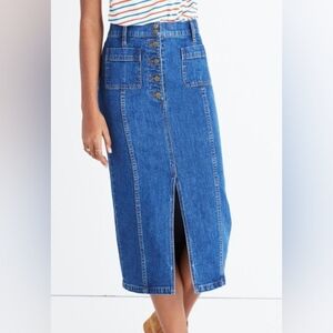 Patch Pocket Denim Midi Skirt